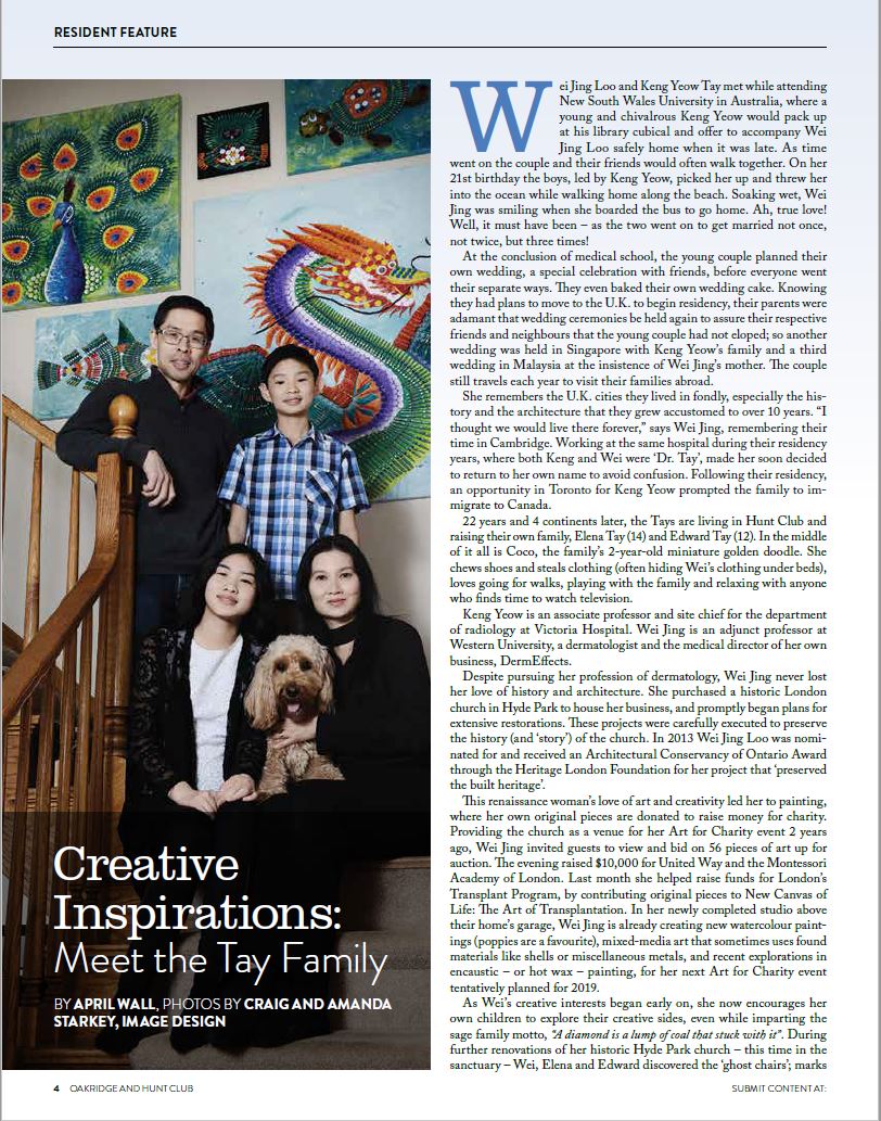 Dr. Loo and her family on the stairs at their home featured in magazine article